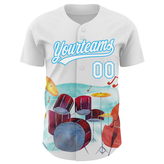 Custom White Sky Blue 3D Pattern Design International Jazz Day Authentic Baseball Jersey - Sky-Custom