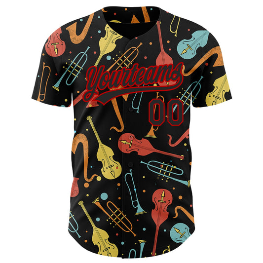 Custom Black Red 3D Pattern Design International Jazz Day Authentic Baseball Jersey - Sky-Custom