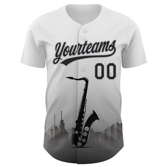 Custom White Black-Gray 3D Pattern Design City Of Jazz Music Authentic Baseball Jersey - Sky-Custom