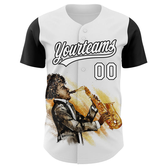 Custom White Black 3D Pattern Design International Jazz Day Authentic Baseball Jersey - Sky-Custom