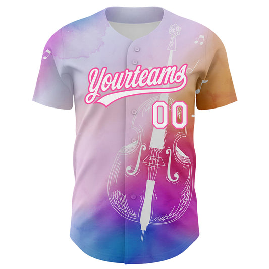 Custom Pink White-Purple 3D Pattern Design Music Festival Authentic Baseball Jersey - Sky-Custom