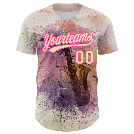 Custom City Cream Pink 3D Pattern Design International Jazz Day Authentic Baseball Jersey - Sky-Custom