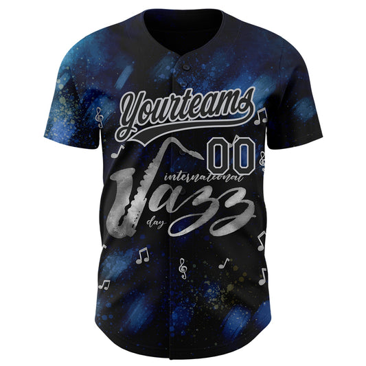 Custom Black Gray 3D Pattern Design International Jazz Day Authentic Baseball Jersey - Sky-Custom