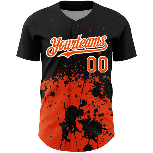 Custom Black Orange-White 3D Pattern Design Abstract Splash Grunge Art Authentic Baseball Jersey - Sky-Custom