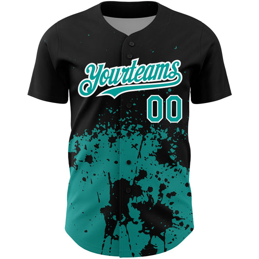 Custom Black Teal-White 3D Pattern Design Abstract Splash Grunge Art Authentic Baseball Jersey - Sky-Custom