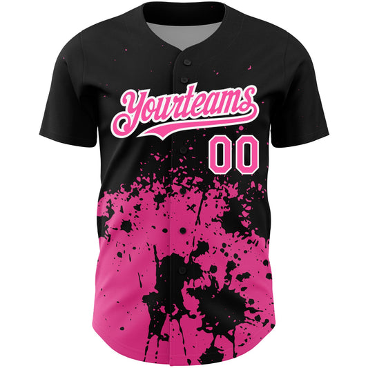 Custom Black Pink-White 3D Pattern Design Abstract Splash Grunge Art Authentic Baseball Jersey - Sky-Custom