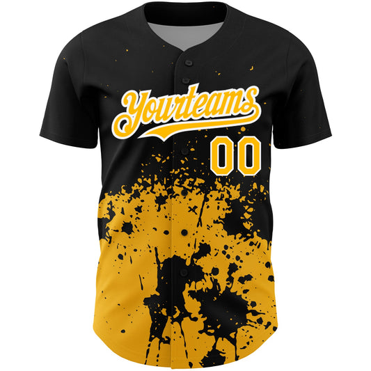 Custom Black Gold-White 3D Pattern Design Abstract Splash Grunge Art Authentic Baseball Jersey - Sky-Custom