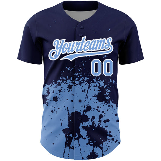 Custom Navy Light Blue-White 3D Pattern Design Abstract Splash Grunge Art Authentic Baseball Jersey - Sky-Custom