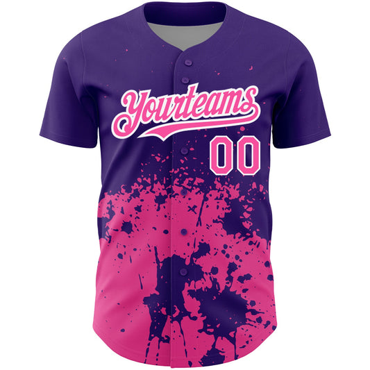 Custom Purple Pink-White 3D Pattern Design Abstract Splash Grunge Art Authentic Baseball Jersey - Sky-Custom