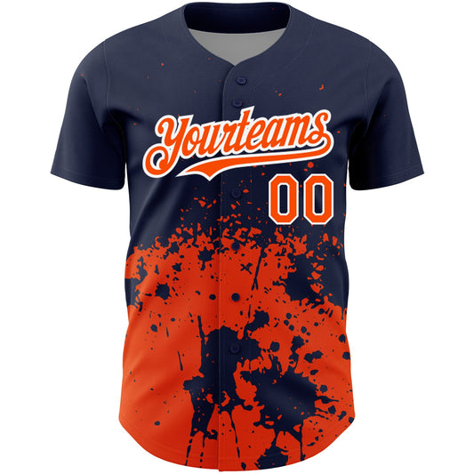 Custom Navy Orange-White 3D Pattern Design Abstract Splash Grunge Art Authentic Baseball Jersey - Sky-Custom