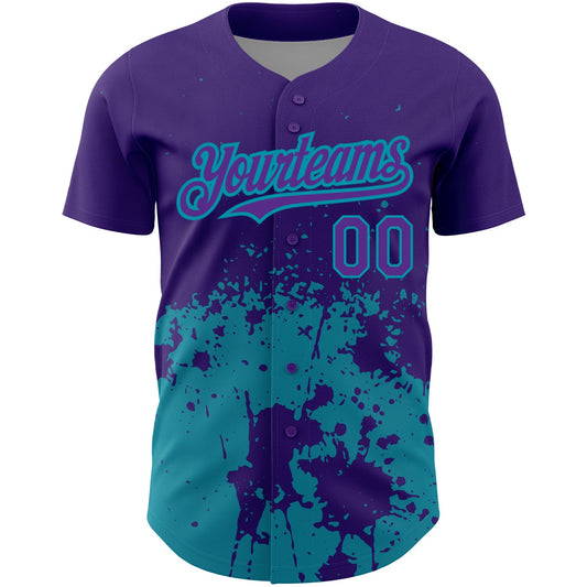 Custom Purple Teal 3D Pattern Design Abstract Splash Grunge Art Authentic Baseball Jersey - Sky-Custom