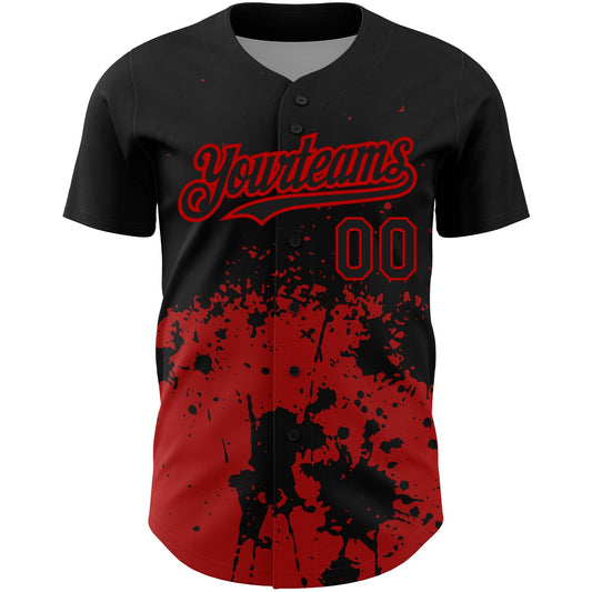 Custom Black Red 3D Pattern Design Abstract Splash Grunge Art Authentic Baseball Jersey - Sky-Custom