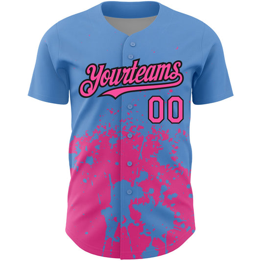 Custom Light Blue Pink-Black 3D Pattern Design Abstract Splash Grunge Art Authentic Baseball Jersey - Sky-Custom