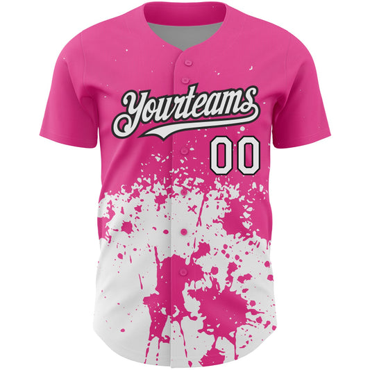 Custom Pink White-Black 3D Pattern Design Abstract Splash Grunge Art Authentic Baseball Jersey - Sky-Custom
