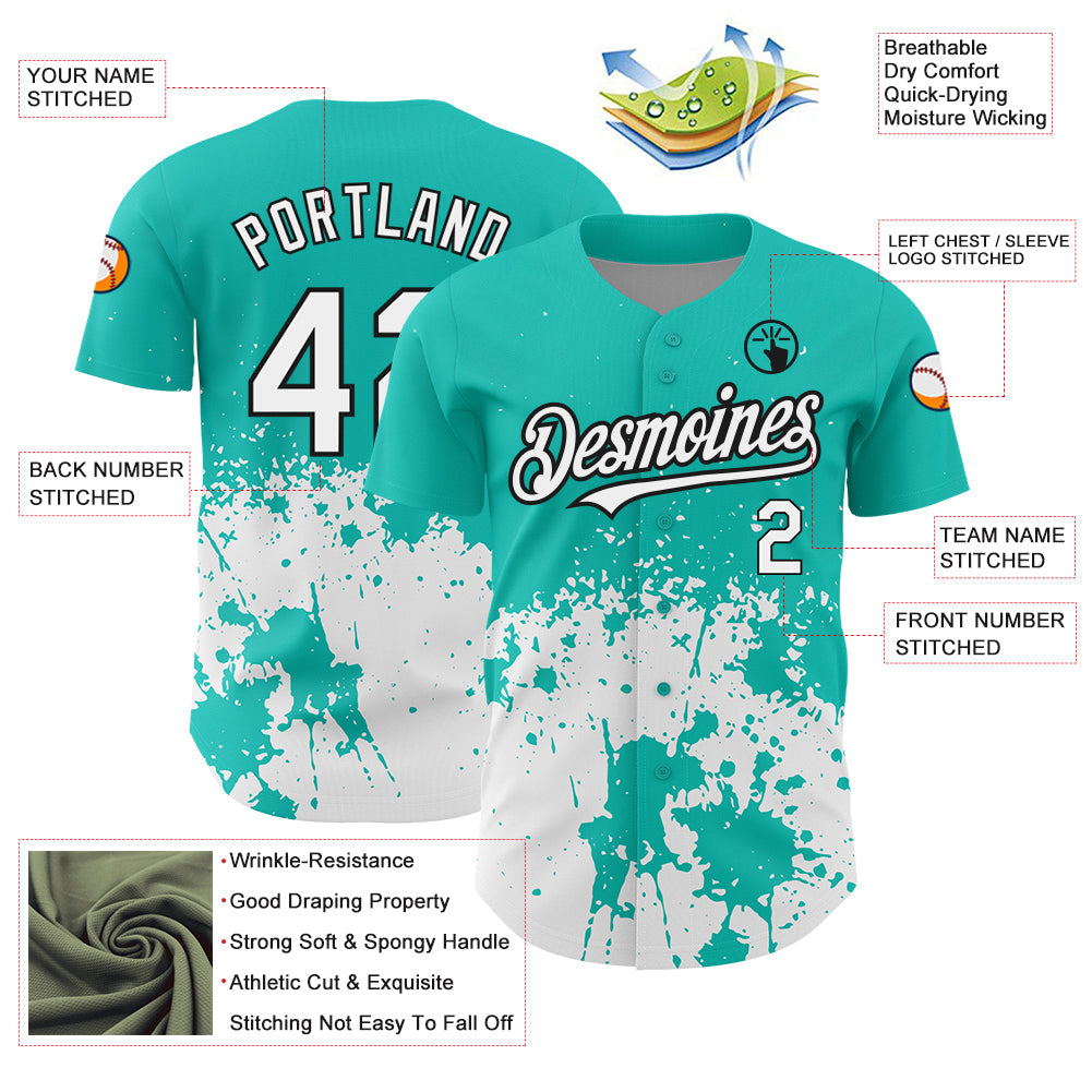 Custom Aqua White-Black 3D Pattern Design Abstract Splash Grunge Art Authentic Baseball Jersey - Sky-Custom