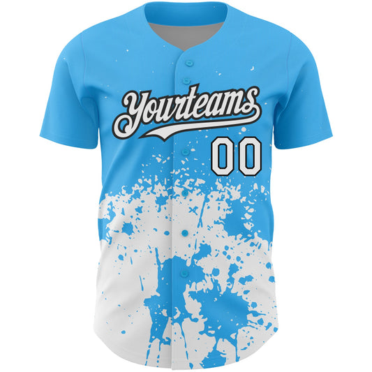 Custom Sky Blue White-Black 3D Pattern Design Abstract Splash Grunge Art Authentic Baseball Jersey - Sky-Custom