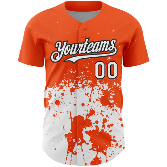 Custom Orange White-Black 3D Pattern Design Abstract Splash Grunge Art Authentic Baseball Jersey - Sky-Custom