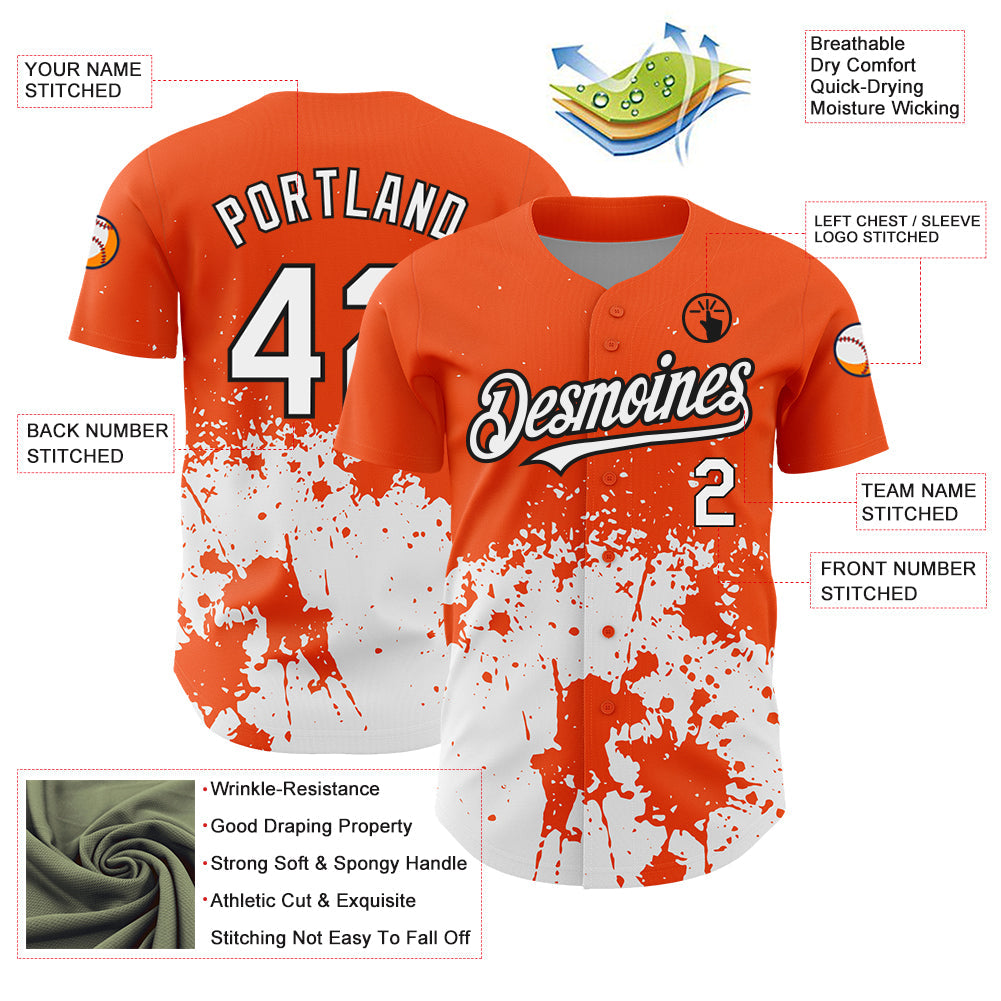 Custom Orange White-Black 3D Pattern Design Abstract Splash Grunge Art Authentic Baseball Jersey - Sky-Custom