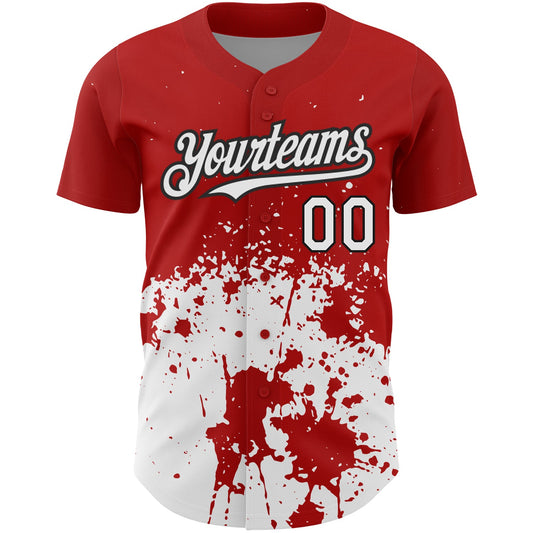 Custom Red White-Black 3D Pattern Design Abstract Splash Grunge Art Authentic Baseball Jersey - Sky-Custom
