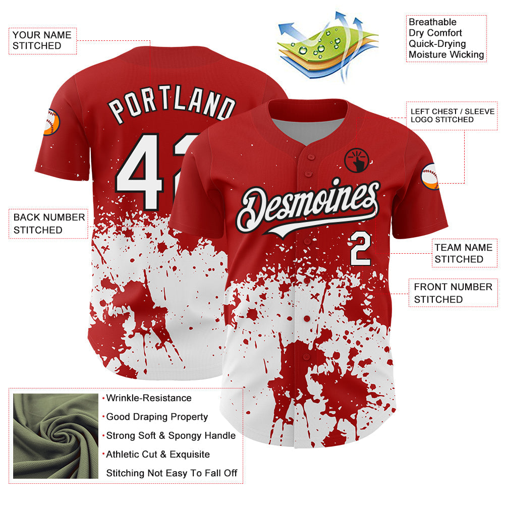 Custom Red White-Black 3D Pattern Design Abstract Splash Grunge Art Authentic Baseball Jersey - Sky-Custom