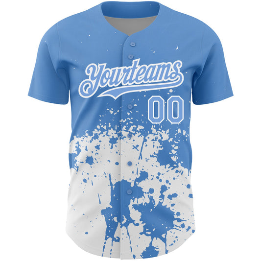 Custom Light Blue White 3D Pattern Design Abstract Splash Grunge Art Authentic Baseball Jersey - Sky-Custom