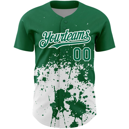 Custom Kelly Green White 3D Pattern Design Abstract Splash Grunge Art Authentic Baseball Jersey - Sky-Custom