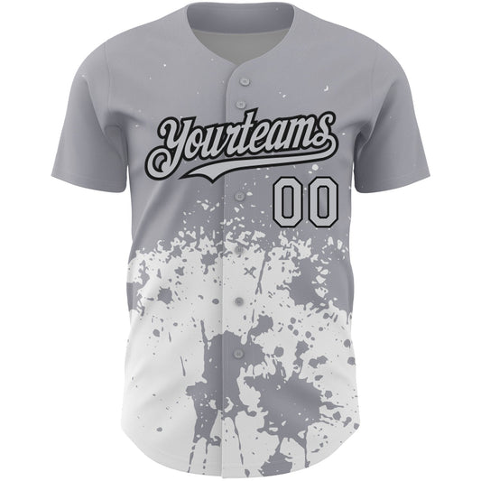 Custom Gray Black-White 3D Pattern Design Abstract Splash Grunge Art Authentic Baseball Jersey - Sky-Custom