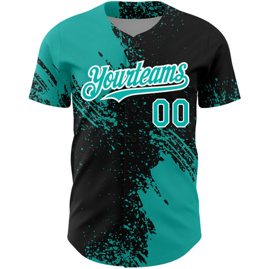 Custom Black Aqua-White 3D Pattern Design Abstract Brush Stroke Authentic Baseball Jersey - Sky-Custom