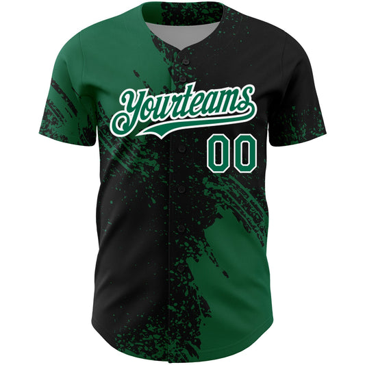 Custom Black Kelly Green-White 3D Pattern Design Abstract Brush Stroke Authentic Baseball Jersey - Sky-Custom