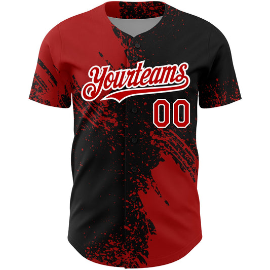 Custom Black Red-White 3D Pattern Design Abstract Brush Stroke Authentic Baseball Jersey - Sky-Custom
