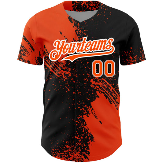 Custom Black Orange-White 3D Pattern Design Abstract Brush Stroke Authentic Baseball Jersey - Sky-Custom