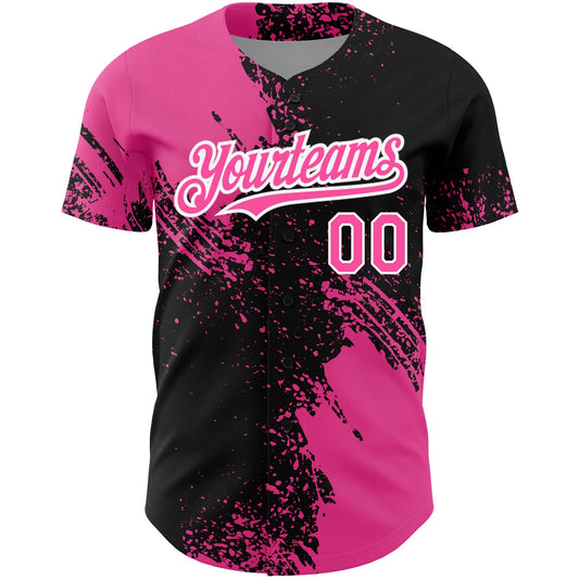 Custom Black Pink-White 3D Pattern Design Abstract Brush Stroke Authentic Baseball Jersey - Sky-Custom