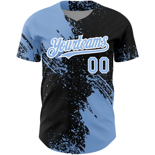 Custom Black Light Blue-White 3D Pattern Design Abstract Brush Stroke Authentic Baseball Jersey - Sky-Custom