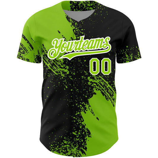 Custom Black Neon Green-White 3D Pattern Design Abstract Brush Stroke Authentic Baseball Jersey - Sky-Custom