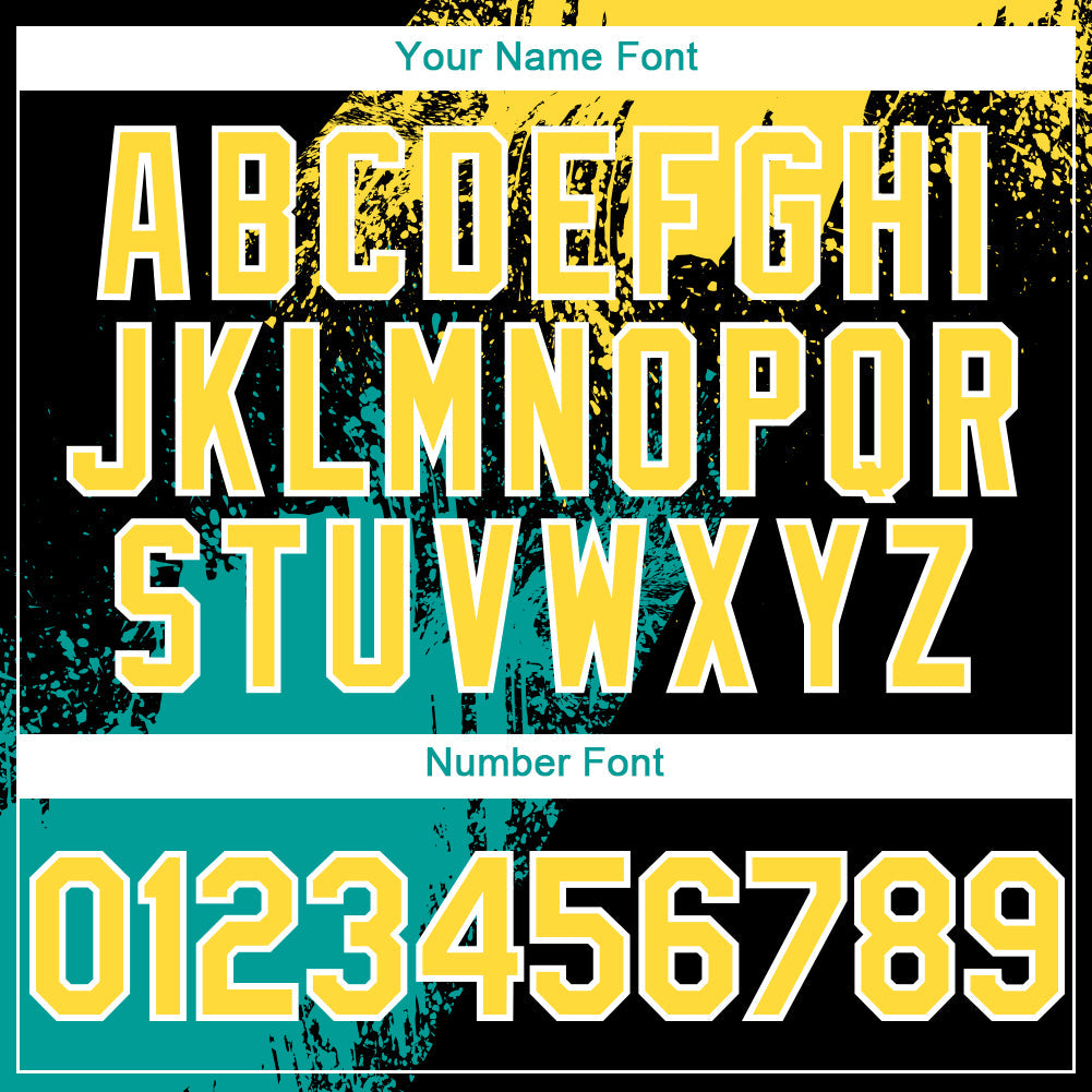 Custom Black Yellow-Teal 3D Pattern Design Abstract Brush Stroke Authentic Baseball Jersey - Sky-Custom