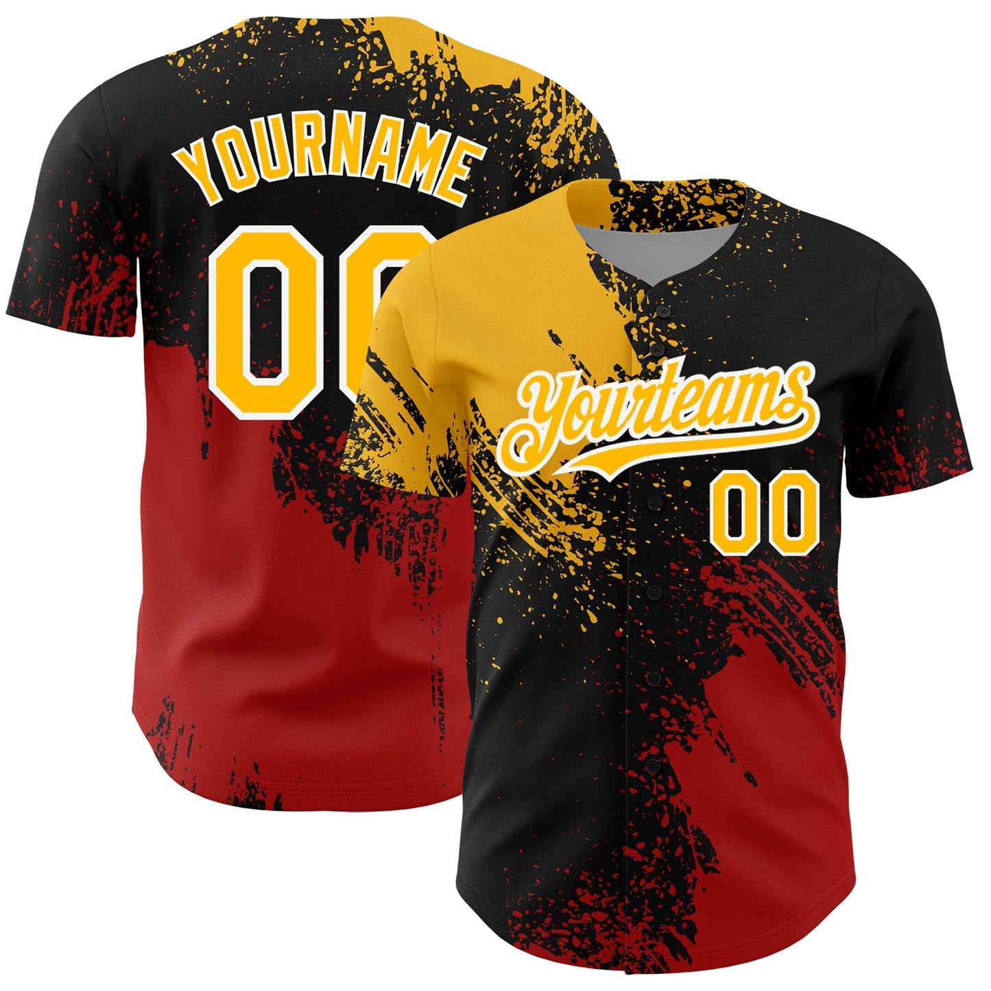 Custom Black Gold-Red 3D Pattern Design Abstract Brush Stroke Authentic Baseball Jersey - Sky-Custom
