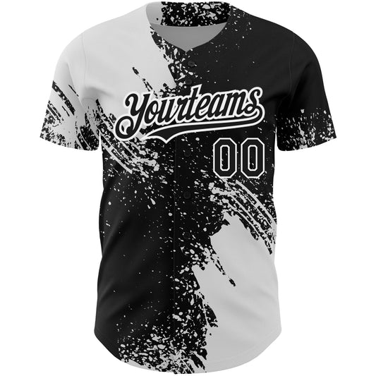 Custom Black White 3D Pattern Design Abstract Brush Stroke Authentic Baseball Jersey - Sky-Custom