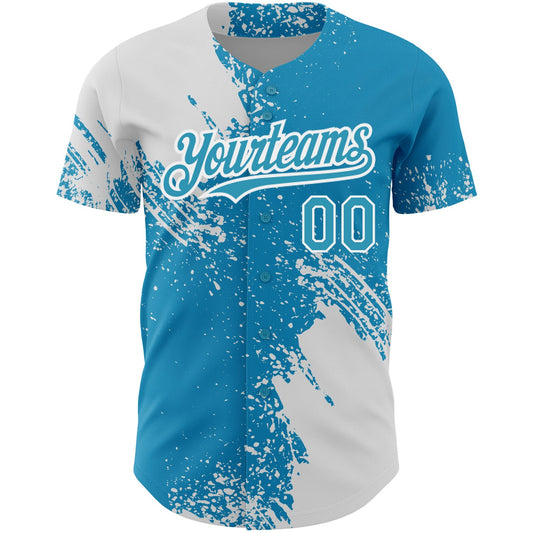 Custom Panther Blue White 3D Pattern Design Abstract Brush Stroke Authentic Baseball Jersey - Sky-Custom