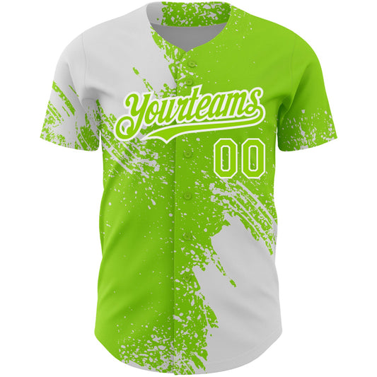 Custom Neon Green White 3D Pattern Design Abstract Brush Stroke Authentic Baseball Jersey - Sky-Custom