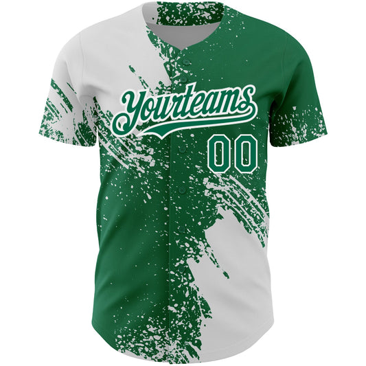 Custom Kelly Green White 3D Pattern Design Abstract Brush Stroke Authentic Baseball Jersey - Sky-Custom