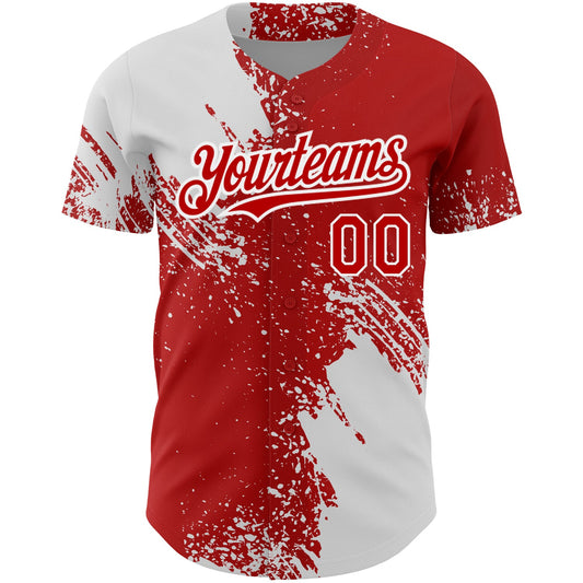 Custom Red White 3D Pattern Design Abstract Brush Stroke Authentic Baseball Jersey - Sky-Custom