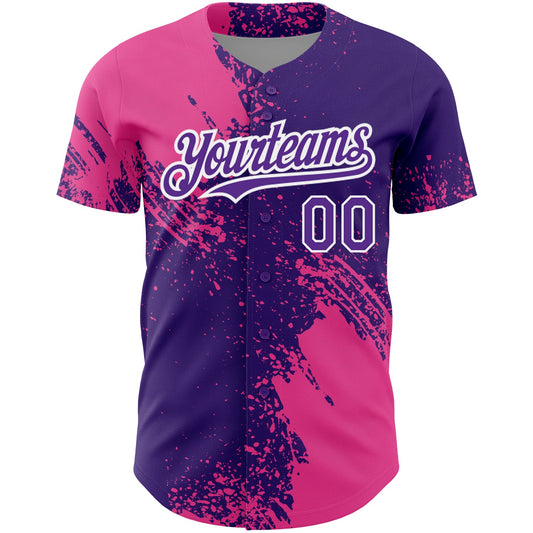 Custom Purple Pink-White 3D Pattern Design Abstract Brush Stroke Authentic Baseball Jersey - Sky-Custom