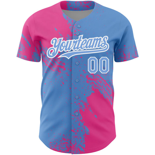 Custom Light Blue Pink-White 3D Pattern Design Abstract Brush Stroke Authentic Baseball Jersey - Sky-Custom
