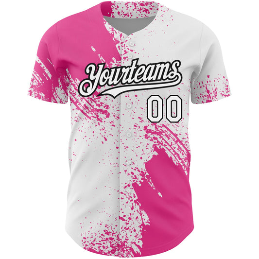 Custom White Pink-Black 3D Pattern Design Abstract Brush Stroke Authentic Baseball Jersey - Sky-Custom