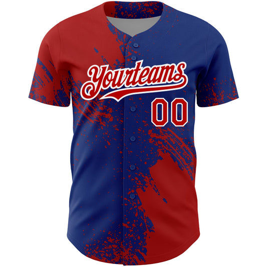Custom Royal Red-White 3D Pattern Design Abstract Brush Stroke Authentic Baseball Jersey - Sky-Custom