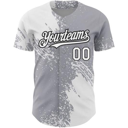 Custom Gray White-Black 3D Pattern Design Abstract Brush Stroke Authentic Baseball Jersey - Sky-Custom