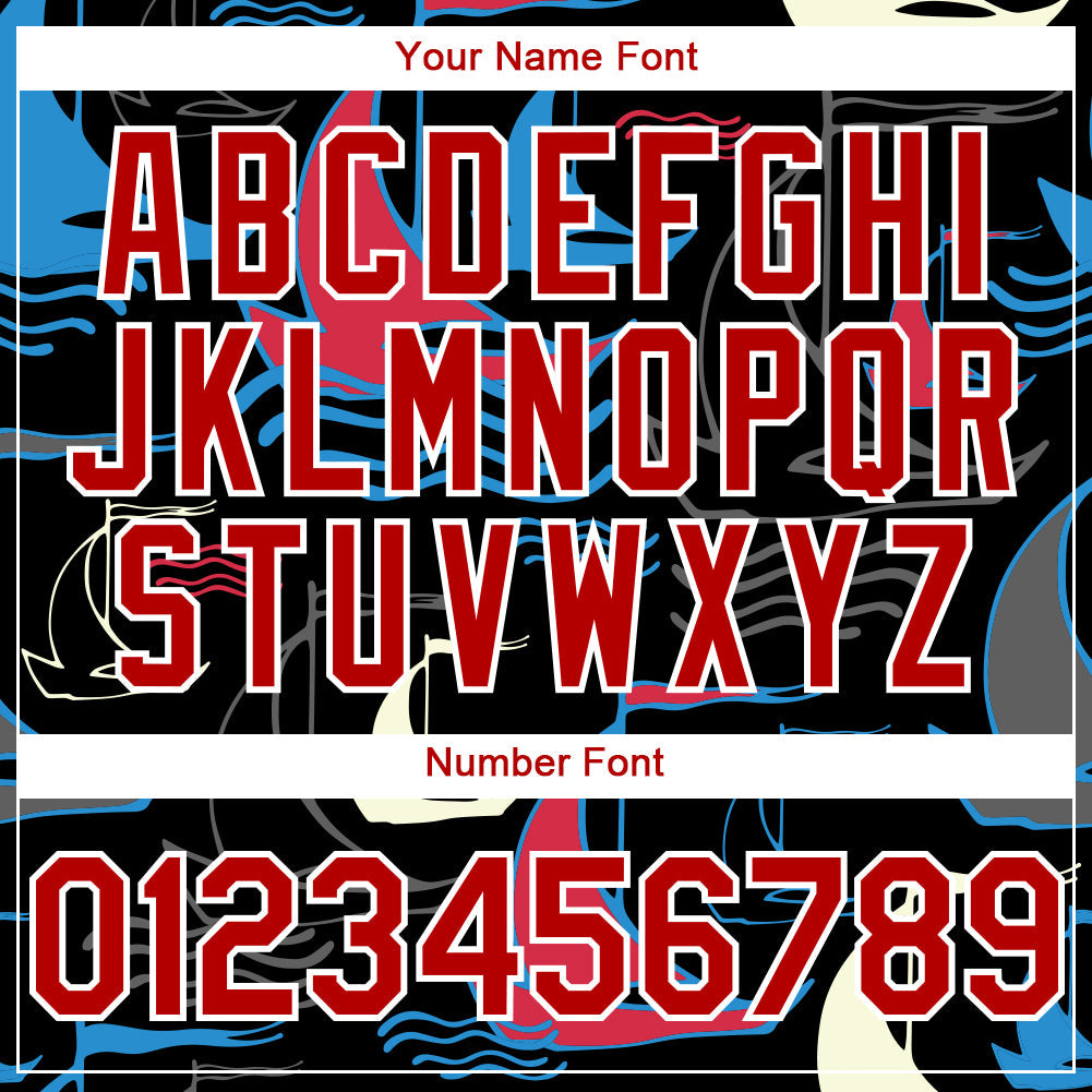 Custom Black Red-White 3D Pattern Design Sailing Boats Authentic Baseball Jersey - Sky-Custom
