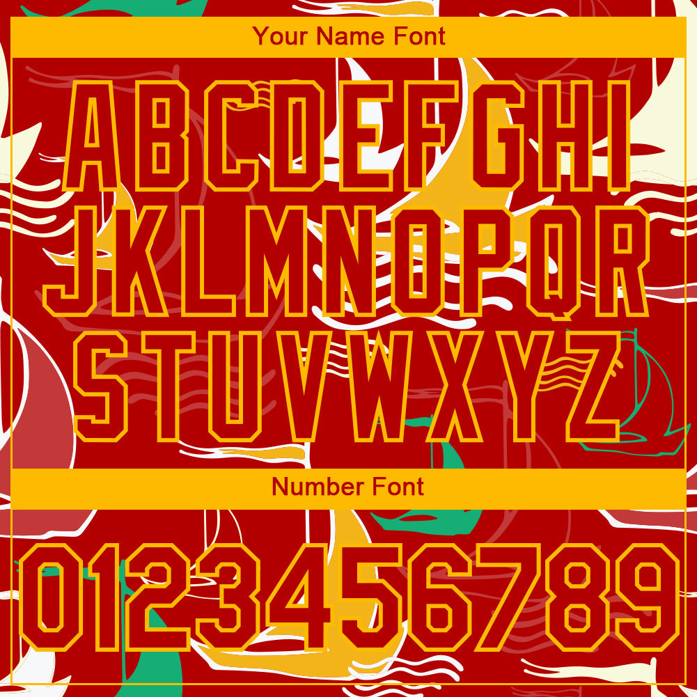 Custom Red Gold 3D Pattern Design Sailing Boats Authentic Baseball Jersey - Sky-Custom