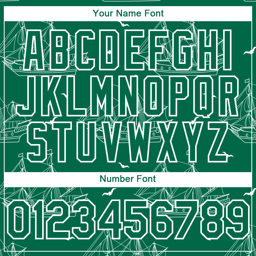 Custom Kelly Green White 3D Pattern Design Ship Frigate With Seagulls Authentic Baseball Jersey - Sky-Custom