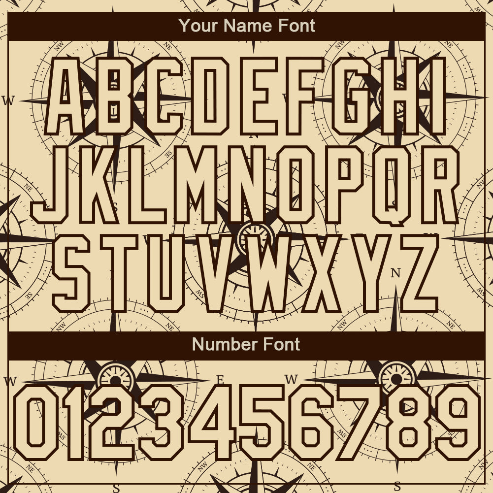 Custom Cream Brown 3D Pattern Design Navigation Compass Authentic Baseball Jersey - Sky-Custom